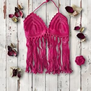 crochet crop top fúcsia verão