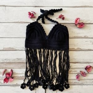 crochet crop top ondas negras